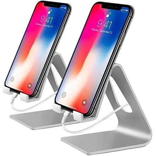 COOLOO Cell Phone Stand,【2 Pack】 Mobile Phone Anti-Skid Holder, Cradle, Dock Compatible Android Smartphone, Phone 11 Pro Xs Max Xr X 8 7 6 6s Plus 5s, Accessories Desk - Silver COOLOO Cell Phone Stand,【2 Pack】 Mobile Phone Anti-Skid Holder, Cradle, Dock Compatible Android Smartphone, Phone 11 Pro Xs Max Xr X 8 7 6 6s Plus 5s, Accessories Desk - Silver