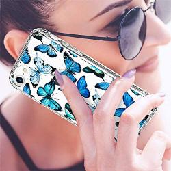 LUHOURI iPhone SE 2020 Case,iPhone 8 Case,iPhone 7 Case with Screen Protector,Clear with Floral Flower for Girls Women,Protective Phone Case for iPhone 7 /iPhone 8/ iPhone SE2 Blue Butterflies