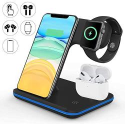 Vcloo Wireless Charger, 3 in 1 Wireless Charging Station Compatible with AirPods Pro Apple Watch, Fast Wireless Charger Dock for iPhone 11 Pro Max/X/XS/XR/8Plus (Not Included QC 3.0 Adapter)