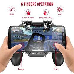 MEO Mobile Controller for iPhone and Android with 4000mAh Power Bank and Cooling Fan, PUBG Mobile Controller [ 6 Finger ] with L1R1 L2R2 Aim and Shoot Triggers Joystick Remote Grip-Black