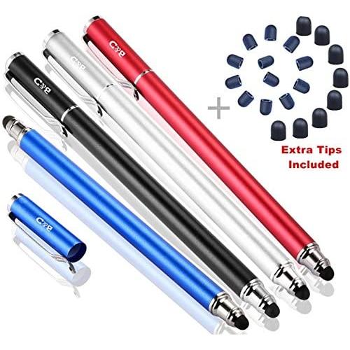 Bargains Depot Capacitive Stylus/Styli 2-in-1 Universal Stylus Pens for All Touch Screen Tablets/Cell Phones with 20 Extra Replaceable Soft Rubber Tips (4 Pieces, Black/Red/Silver/Blue)