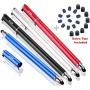 Bargains Depot Capacitive Stylus/Styli 2-in-1 Universal Stylus Pens for All Touch Screen Tablets/Cell Phones with 20 Extra Replaceable Soft Rubber Tips (4 Pieces, Black/Red/Silver/Blue)