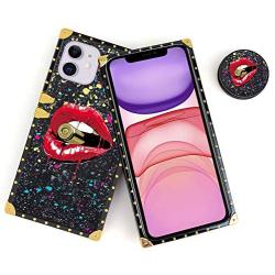 Luxury Square Phone Case iPhone 11 6.1 Inch 2019 Retro Elegant Soft TPU Design Cover (Red Lips Bullet)