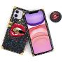 Luxury Square Phone Case iPhone 11 6.1 Inch 2019 Retro Elegant Soft TPU Design Cover (Red Lips Bullet)