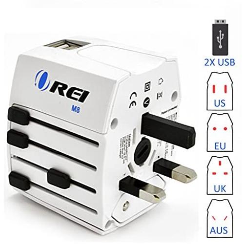 Travel Adapter, OREI Worldwide All in One Universal Power Converters Wall AC Power Plug Adapter Power Plug Wall Charger with Dual USB Charging Ports for USA EU UK AUS Cell phone Laptop