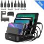 Charging Station, Vogek 5-Port 50W 10A USB Charging Station with 8 Short Mixed Cables Included Watch & Airpod Stand for Cell Phones, Smart Phones, Tablets, iWatch, Airpods Multiple Device-Black