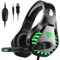 BUTFULAKE Stereo Gaming Headset for PS4 Xbox One Nintendo Switch, Noise Cancelling 3.5mm Wired Adjustable Over-Ear with Mic, Volume Control and LED Lights for Laptop PC Mac iPad Smartphones (Green)