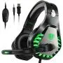 BUTFULAKE Stereo Gaming Headset for PS4 Xbox One Nintendo Switch, Noise Cancelling 3.5mm Wired Adjustable Over-Ear with Mic, Volume Control and LED Lights for Laptop PC Mac iPad Smartphones (Green)