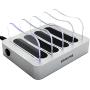 Simicore Charging Station for Multiple Devices, Simicore 4-Port USB Charger Station with 5 Short Mixed Cables for Cell Phones, Smart Phones, Tablets (Silver)