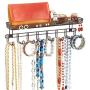 mDesign Closet Wall Mount Mens Accessory Storage Organizer Rack - Holds Belts, Neck Ties, Watches, Change, Sunglasses, Wallets - 8 Hooks and Basket - Bronze