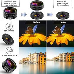 Phone Camera Lens Kit, 9 in 1 Zoom Universal Telephoto Lens+198° Fisheye lens + 0.36 Super Wide Angle Lens + 0.63X Wide Lens +20X Macro Lens + 15X Macro Lens + CPL + Kaleidoscope Lens + Starburst Lens