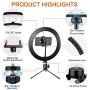 LED Ring Light 10" with Tripod Stand & Phone Holder for Live Stream/Makeup/YouTube, Selfie Ring Light with 3 Light Modes & 10 Brightness Level & Camera Remote Shutter