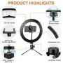 LED Ring Light 10" with Tripod Stand & Phone Holder for Live Stream/Makeup/YouTube, Selfie Ring Light with 3 Light Modes & 10 Brightness Level & Camera Remote Shutter LED Ring Light 10" with Tripod Stand & Phone Holder for Live Stream/Makeup/YouTube, Selfie Ring Light with 3 Light Modes & 10 Brightness Level & Camera Remote Shutter