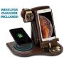 TESLYAR Wood Phone Docking Station with Wireless Charger Included Ash Wallet Stand Watch Organizer Mens Gift Charging Dock Holder Anniversary Dad Birthday Nightstand Compatible Any Phone Charging