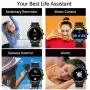 Tinwoo Smart Watch for Android / iOS Phones, Support Wireless Charging, Bluetooth Health Tracker with Heart Rate Monitor, Digital Smartwatch for Women Men, 5ATM Waterproof (TPU Band Black)