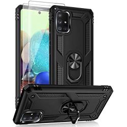 ComoUSA Galaxy A71 5G Case with Tempered Glass Screen Protector (2 Packs) [ NOT for Verizon A71 5G UW and A71 4G] Kickstand with Car Mount Holder for Samsung Galaxy A71 5G Phone (Black)