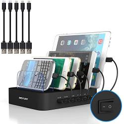 Multi Device Charging Station MSTJRY USB Charging Dock Switch Cell Phone 5 Port Charging Station Multiple Devices(Black, 5 Short Cables Included)