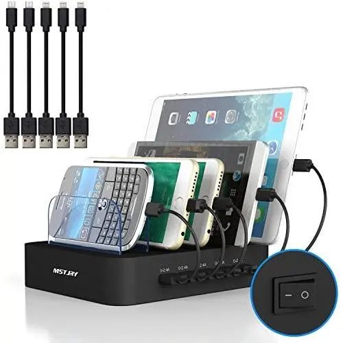 Multi Device Charging Station MSTJRY USB Charging Dock Switch Cell Phone 5 Port Charging Station Multiple Devices(Black, 5 Short Cables Included) Multi Device Charging Station MSTJRY USB Charging Dock Switch Cell Phone 5 Port Charging Station Multiple Devices(Black, 5 Short Cables Included)