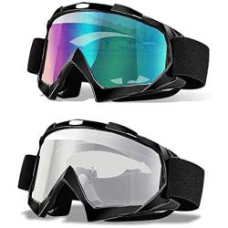 Ski Goggles, Pack of 2, CarBoss Motorcycle Snowboard Goggles 100% UV 400 Protection, Anti-Glare Anti-Scratch Dustproof Windproof Lenses, Great Snow Skiing Cycling Riding Outdoor Sports Eyewear for Men