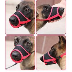 Heele Dog Muzzle Nylon Soft Muzzle Anti-Biting Barking Secure，Mesh Breathable Pets Mouth Cover for Small Medium Large Dogs 4 Colors 4 Sizes