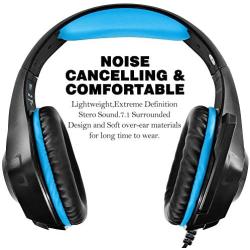 GM-1 Headphones Compatible PS4 Pro PC Tablet Cellphone,AFUNTA Stereo LED Backlit Gaming Headset with Mic-Blue