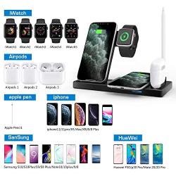 WAITIEE Updated Version,Wireless Charger 5 in 1,Qi Wireless Charging Station for Apple Watch Series 5/4/3/2/1& AirPods3/2/1 & Pencil & iPhone 11/11 Pro Max/XR/XS Max/Xs/X/8/8P(Black)