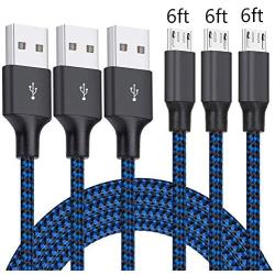 Micro USB Cable, 3Pack 6FT Android Charger Cord Long Nylon Braided Sync and Fast Charging Cables Compatible with Galaxy S6 S7 Edge, Android & Windows Smartphones and More- Blue