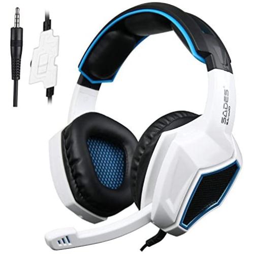 Sades SA920 3.5mm Wired Stereo Gaming Over Ear Headset with Microphone and Revolution Volume Control for Xbox One / Xbox 360 / PS4 / PC /Cell phones / iPad (Black/White)