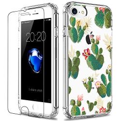 LUHOURI iPhone SE Case 2020,iPhone 8 Case,iPhone 7 Case with Screen Protector,Clear with Cactus in Flower for Girls Women,Protective Phone Case for iPhone 7 /iPhone 8/ iPhone SE2