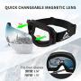 SKL Ski Goggles Over Glasses Snowboard Goggles for Men Women Youth, Frameless UV400 Protection Anti Fog OTG Snow Goggles with Interchangeable Lens and Straps