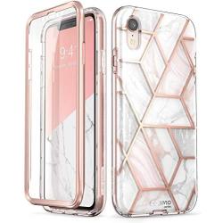 i-Blason Cosmo Full-Body Bumper Case with Built-in Screen Protector for iPhone XR 2018 Release, Pink Marble, 6.1"