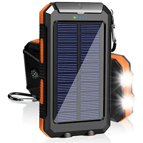 Solar Charger 20000mAh Portable Outdoor Waterproof Solar Power Bank, Camping External Backup Battery Pack Dual 5V USB Ports Output, 2 Led Light Flashlight with Compass (Orange) Solar Charger 20000mAh Portable Outdoor Waterproof Solar Power Bank, Camping External Backup Battery Pack Dual 5V USB Ports Output, 2 Led Light Flashlight with Compass (Orange)