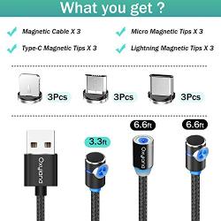 Magnetic Charging Cable [3-Pack,3ft/6ft/6ft], Oxyland Magnetic Phone Charger Cable, 3 in 1 Nylon Braided Cord USB Magnetic Cable Compatible with Mirco USB, Type C Smartphone and iProduct Device