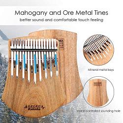 GECKO 17 Keys Kalimba Thumb Piano， Solid Campphorwood Finger Piano with Tune Hammer and Instruction， Gifts for Kids Adult Beginners K17NOTE