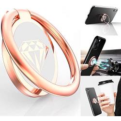 Phone Ring Holder Finger Kickstand, A-Maker 360° Rotation Metal Phone Ring Stand,Phone Ring Grip for Magnetic Car Mount Compatible with iPhone, Samsung Galaxy All Smartphone (Rose Gold)