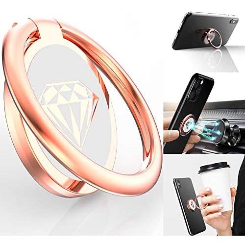 Phone Ring Holder Finger Kickstand, A-Maker 360° Rotation Metal Phone Ring Stand,Phone Ring Grip for Magnetic Car Mount Compatible with iPhone, Samsung Galaxy All Smartphone (Rose Gold)