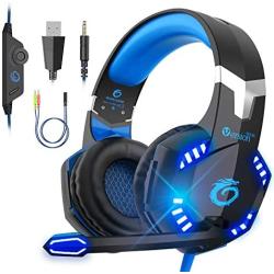 VersionTECH. G2000 Pro Gaming Headset PS4 Xbox One Wired Headphones with 3D Surround Sound, HD Microphone, Volume Control, LED Lights, Compatible with Playstation 4, Xbox 1, NS, PC Mac Computer (Blue)