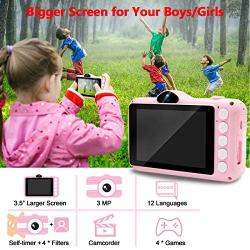 Joytrip Kids Digital Camera 3.5 Inch Screen Mini Rechargeable Toy Camera Gifts for Kid Boys & Girls Ages 4-12 Child Selfie Camera Camcorder(Pink) …