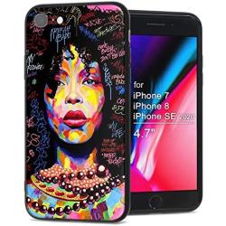 XIX Apple iPhone 7 Case Apple iPhone 8 Case Apple iPhone SE 2020 case African American Afro Girls Women Slim Fit Shockproof Bumper Cell Phone Accessories Thin Soft Black TPU Protective (01)