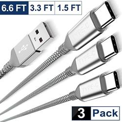 USB Type C Charger Cable 3-Pack(1.5/3.3/6.6FT),Nylon Charging Cord for Samsung Galaxy Fold Note 9 8 S10 S9 S8 S10E 10 10E Plus S20 Ultra S20+ 20 20+,LG V50 V40 G8 G7 G9 Thinq,Google Pixel 4 3 3a 4a XL