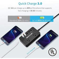 Portable Power Strip with a Quick Charge 3.0 USB Port 4 Standard USB and 10A Dual Oultes, 6 ft Extension Cord JACKYLED 1700J Surge Portector for Phone Tablet Laptop in Home Office, UL Listed, Black