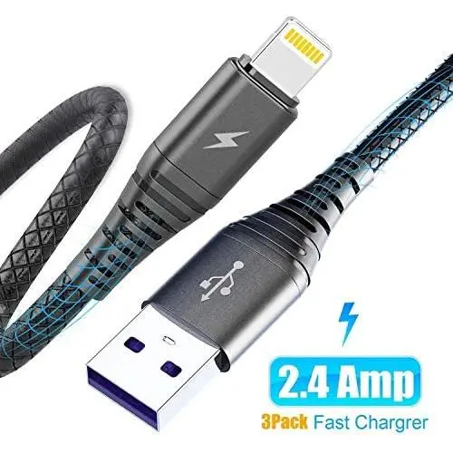 iPhone Charger Cable 10ft, Cabepow [3 Pack] Lightning Cable 10 Foot, Extra Long 10 Feet iPhone 2.4A Fast Charging Cord Compatible with iPhone 11/Xs/XS Max/XR/X / 8/8 Plus / 7/7 Plus / 6/6 Plus (Black