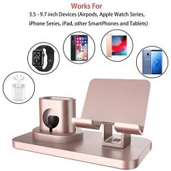 Fingic 3 in 1 Charging Stand for iWatch Series 5/4/3/2/1, Universal Desktop Stand Holder Station for Airpods 2/1,Apple Watch,iPhone 11 Xs Max XR X 8 7 Plus 6s Android Smartphone iPad Tablet, Rose Gold