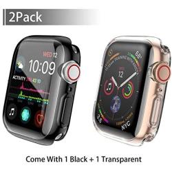 [2-Pack] Julk Case for Apple Watch Series 5 / Series 4 Screen Protector 40mm, 2019 New iWatch Overall Protective Case TPU HD Ultra-Thin Cover for Series 5/4 (1 Black+1 Transparent)