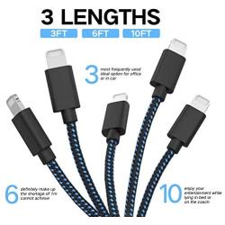 [5 Pack] iPhone Charger USB Charging Cord Nylon Braided Lightning Cable with Length 3FT/6FT/10FT for iPhone Xs/XS MAX/XR/X/8 Plus/8/7 Plus/7/6S Plus/6/5S/5E/5