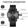 GOLDEN HOUR Mens Watches Fashion Sport Quartz Analog Black Mesh Stainless Steel Waterproof Chronograph Wrist Watch, Auto Date in Blue/Red/Gold Hands