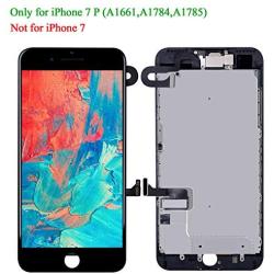 Screen Replacement Compatible for iPhone 7 Plus Black 5.5 Inch, LCD Display 3D Touch Digitizer Full Assembly with Proximity Sensor + Front Facing Camera + Earpiece Speaker + Repair Tools Kit