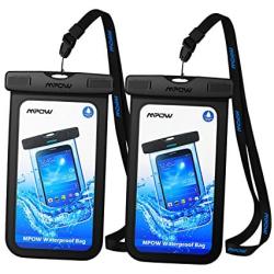 Mpow Universal Waterproof Case, IPX8 Waterproof Phone Pouch Dry Bag Compatible for iPhone 11/XS Max/XS/XR/X/8/8Plus/7/7Plus/6S/6 Galaxy S10/S9/S8 Note 10/9 Google Pixel HTC12 (Black+Black 2-Pack)