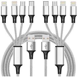 CKCOCO Multi Charger Cable 2Pack 5FT Nylon Braided Universal 4 in 1 Multiple USB Charging Cord Adapter with 8Pin x2/Type-C/Micro USB Port Connectors for Cell Phones Tablets and More (Charging Only)