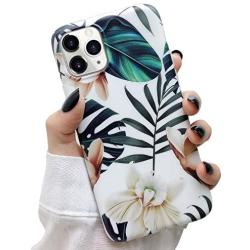 Hapitek iPhone 11 Pro Max Case, iPhone 11 Pro Max Cases, Slim Soft Flexible TPU Marble Floral Pattern Protective Cover for Apple iPhone 11 Pro Max 6.5” Green Leaves